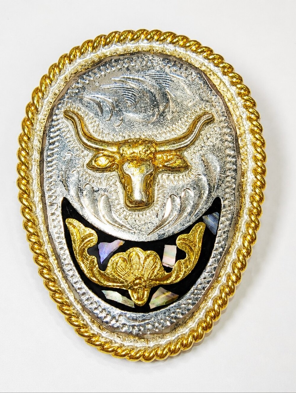 Vintage‎ Alpaca Mexico 10K Gold Overlay Longhorn Steer Western Bolo Tie Slide